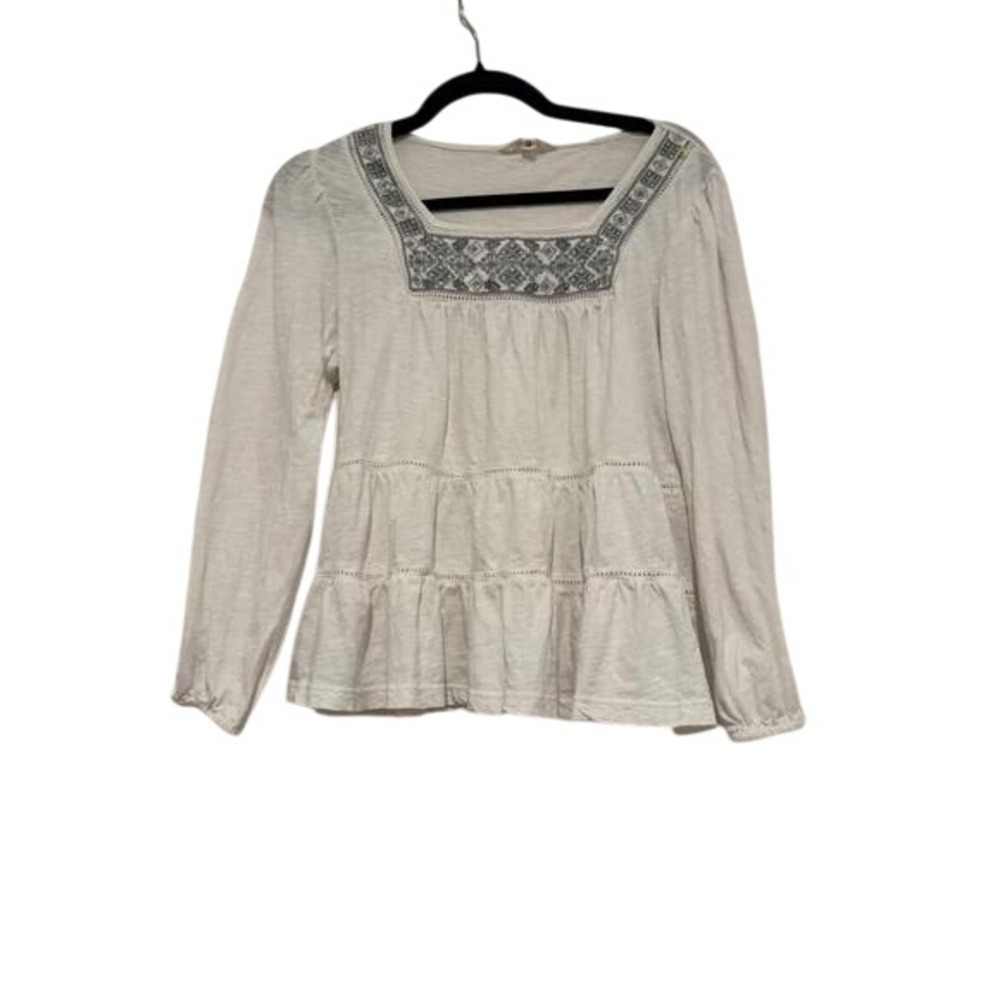 Women's Lucky Brand oversized XS white cotton embroidered boho shirt #1395